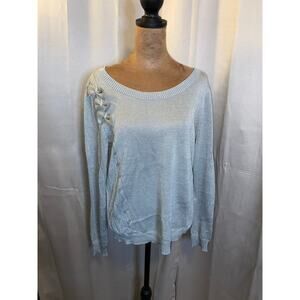 NWT Alex Marie Silver Metallic Bow Sweater M Lightweight Wool Blend Knit Top
